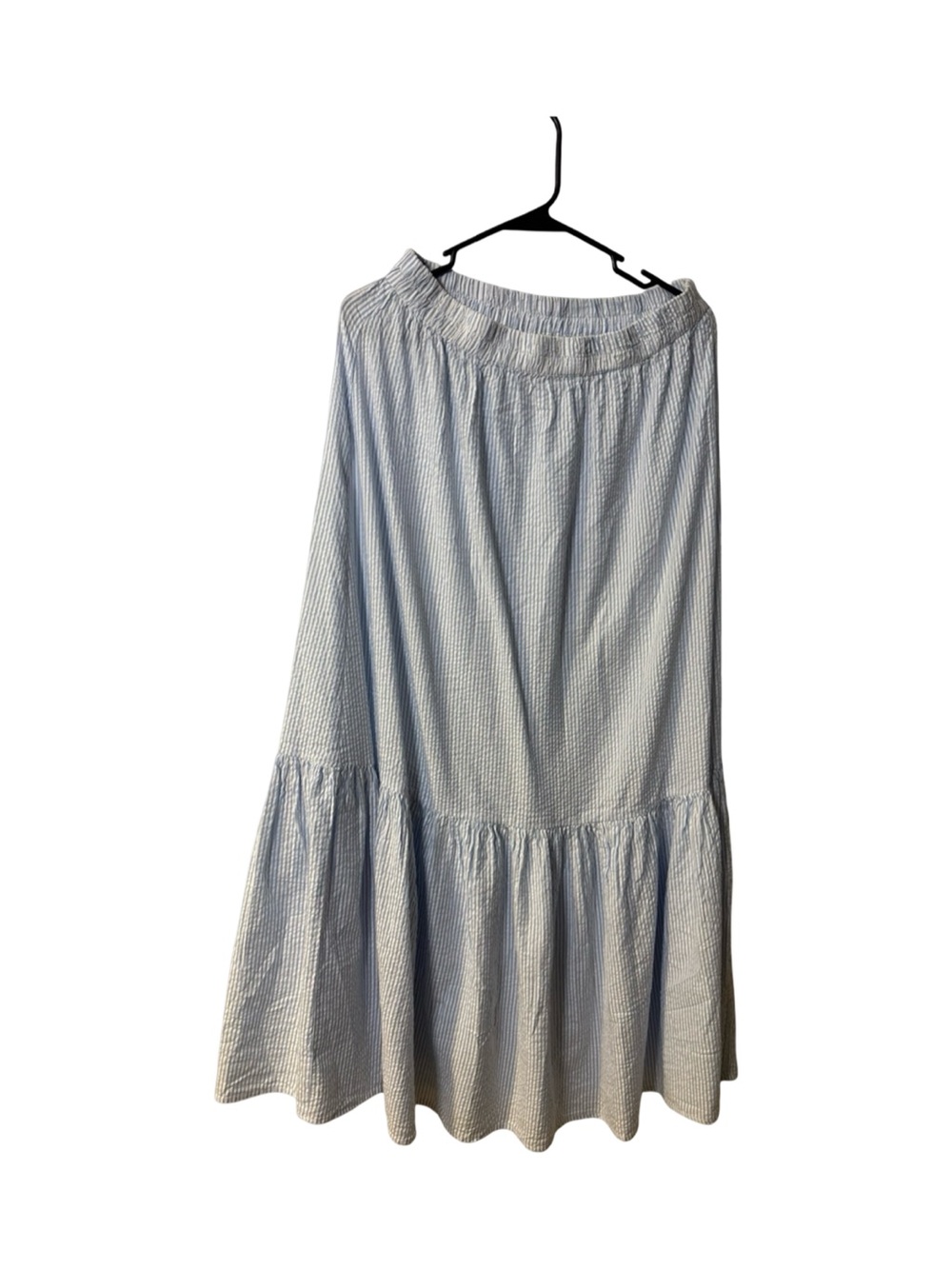 Light Blue Tiered Striped Seersucker Cottage Core Maxi Cotton Skirt Size Medium - Picture 2 of 7